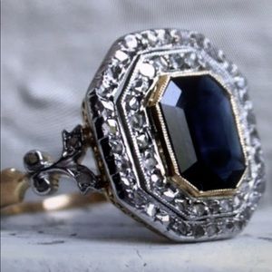 Classic Old 18K Gold Blue Diamond Ring 9